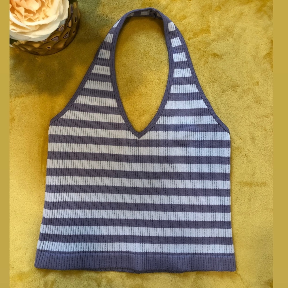 Purple Stripped Seamless Halter Crop Top. Size Small.